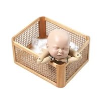 28ec baby newborn photography props basket square weave wooden box furniture infant photo shooting fotografia posing accessories