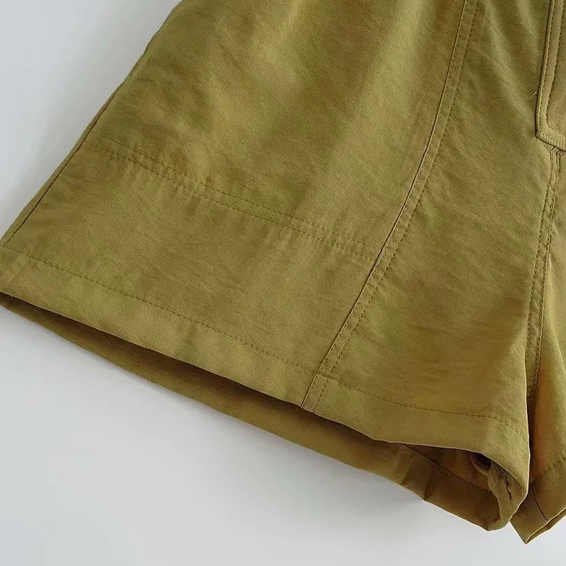 

Chic Solid Casual Short Sleeve Playsuits Elastic Shirring Slim Waist Jumpsuits for Women 2021 Summer Simple All Match Rompers