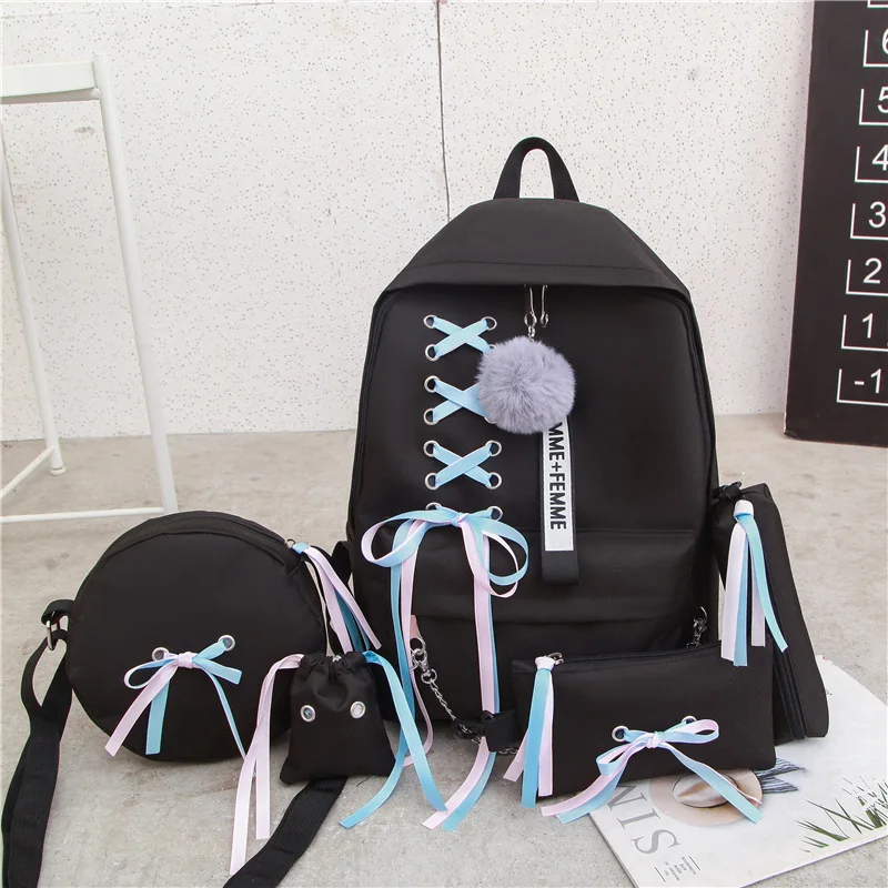 5 шт./компл. женские холщовые рюкзаки школьные ранцы для девочек подростков 2019 в