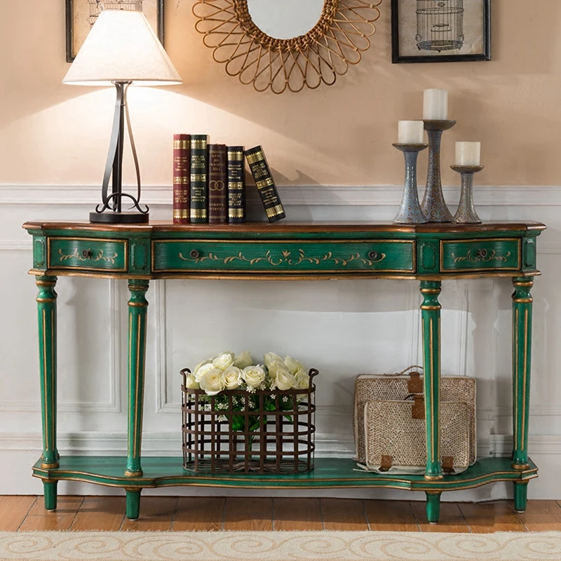 

zq European and American Style Country Long Table Long Table Half round Table Corridor Table Hand Painted Furniture