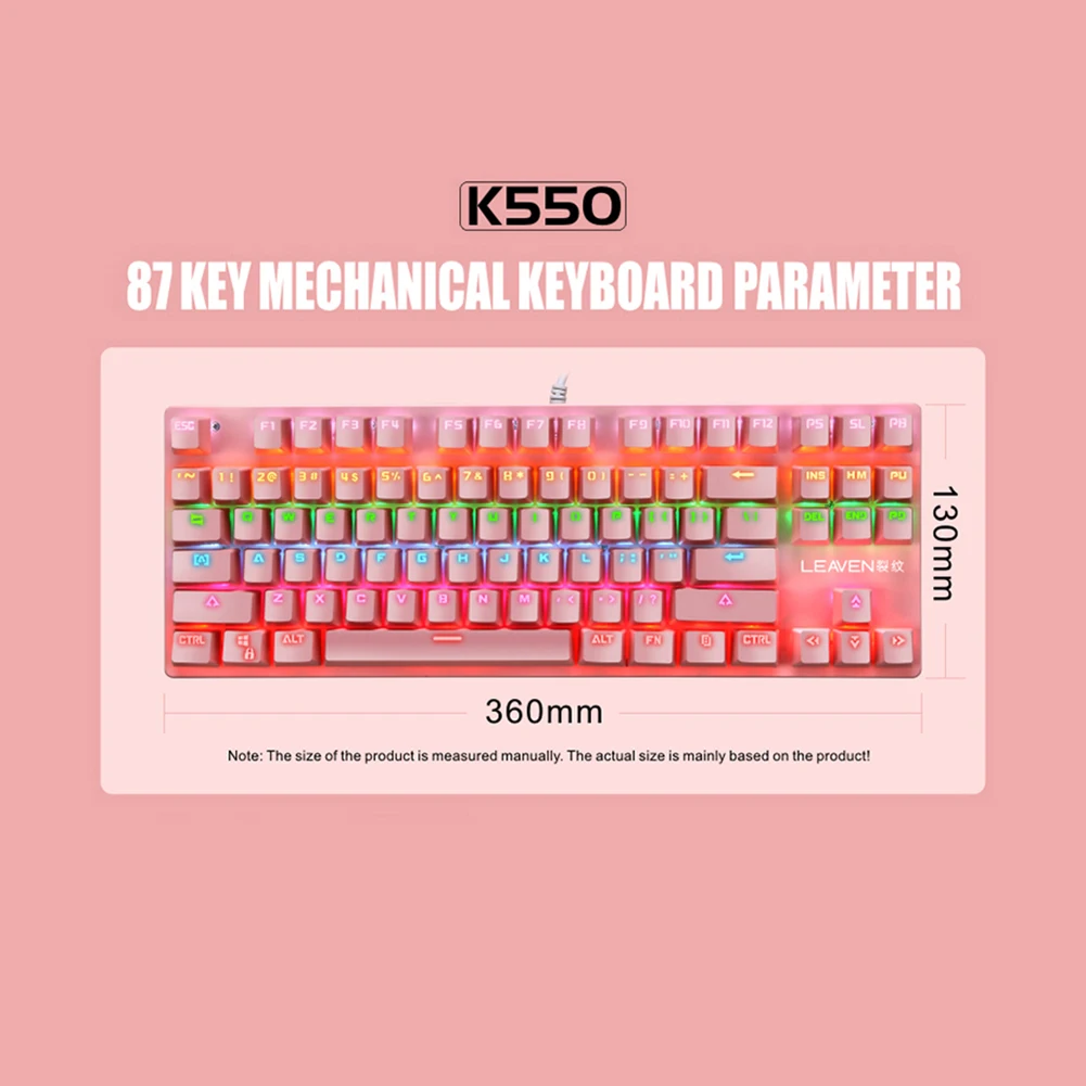 

Fashion Mechanical Keyboard Ergonomic 87 Keys Colorful Backlit For PC Home Office Anti Ghosting Plug And Play USB Wired Gaming