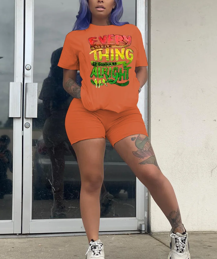

Women Tracksuit Two Pieces Set Letter Print Short Sleeve Top Shorts Pants 2 Pieces Set Outfits Skinny Elastic Street Wear 2020
