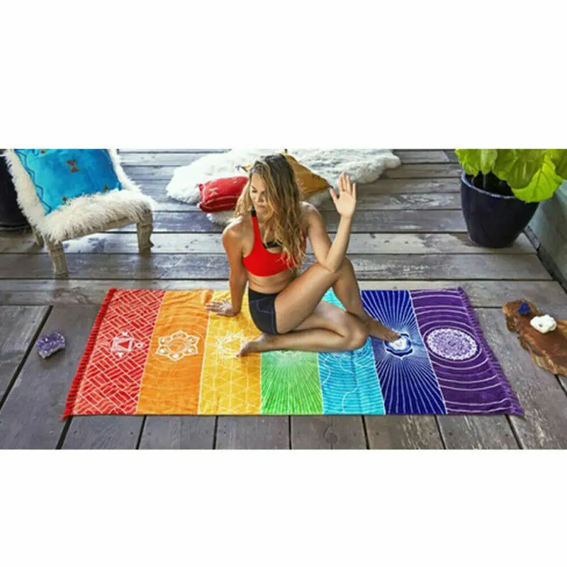 Нескользящий Радужный Boho Летний Пляжный коврик Мандала шаль одеяло широкие