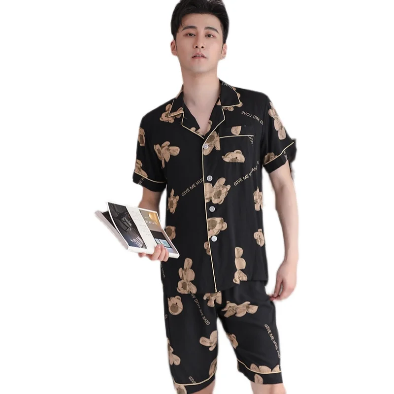 

Short-Sleeved Shorts Poppin Pajamas Men's Summer Thin Artificial Home Wear Japanese Style Simple Cotton Large Size Suit