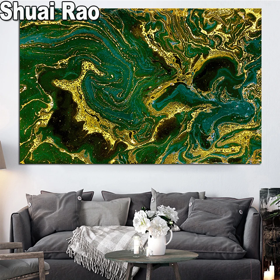 

Abstract Gold and Green Deluge Diamond Painting Full Square Drill Cross Stitch Diy Diamond Embroidery Round diamond Mosaic Art,
