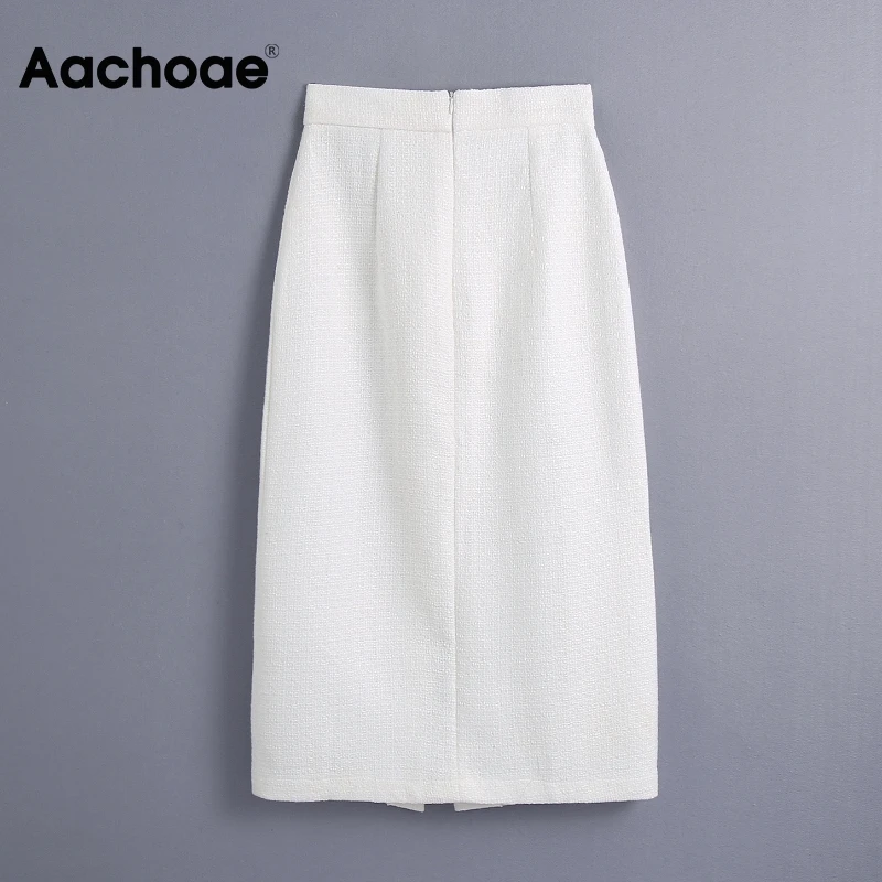 Юбка-миди Женская твидовая трапециевидная с карманами разрезом на пуговицах -