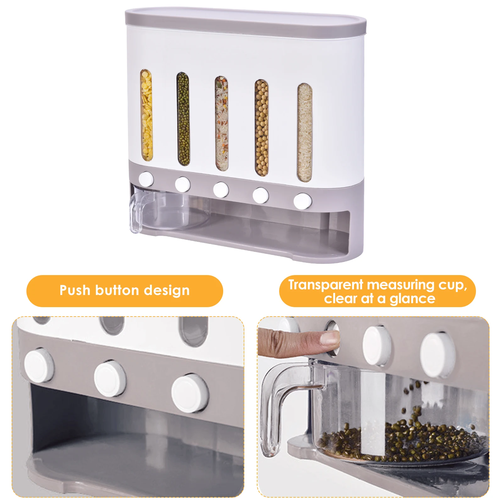 

Wall-mounted Multigrain Tank Divided Grid Rice Bucket