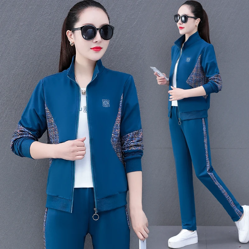 

Comfortable Sportswear 3 Piece Sets Autumn Winter Plus Size 4XL 5XL Foreign Stitching Three Piece Jacket Stand Collar Zipper