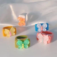 fashion korean colorful candy color butterfly shape ring for women girls charm resin acrylic rings jewelry accessories gifts