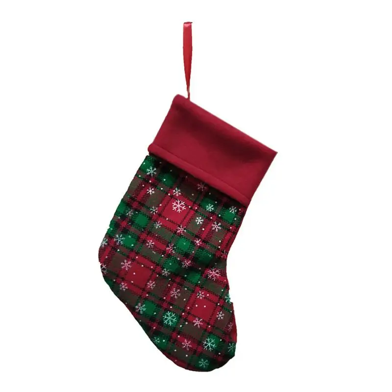 1PC Fashion Christmas Socks Kids Candy Bag Gift Snowflake Plaid Xmas Tree Ornament for Home Shopping Mall | Дом и сад
