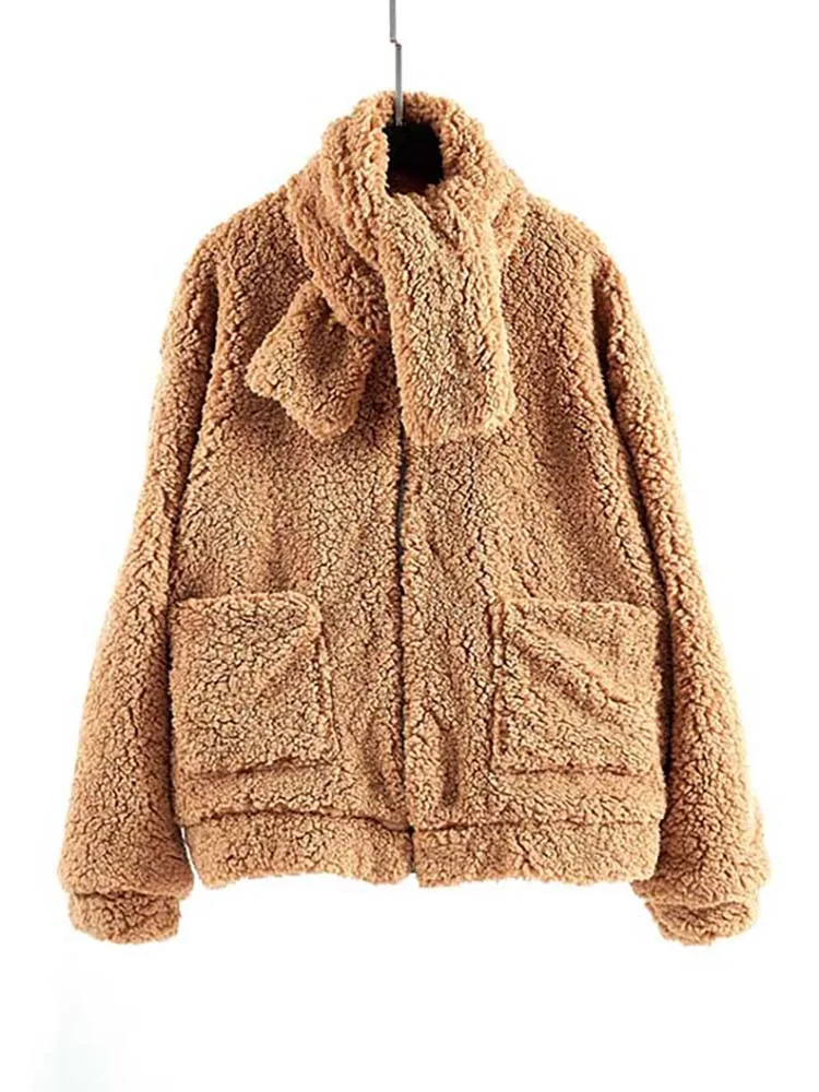 

NiceMix Women Casual Solid Faux Fur Pocket Outwear Cardigan Pocket Loose Scarf Coat Chaqueta De Mujer Fashion Streetwear Clothes