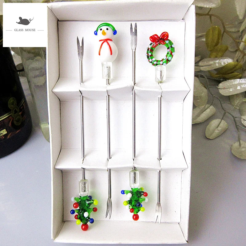 4 шт. миниатюрные фигурки новогодней елки из муранского стекла ручной работы с