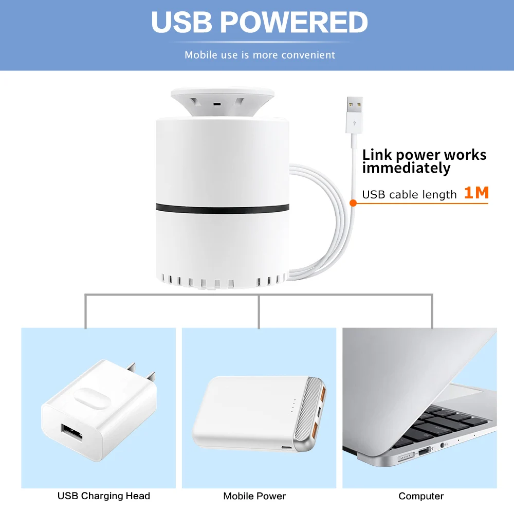 Ловушка для комаров Mosk Pro электрическая Бесшумная лампа-ловушка и москитов USB