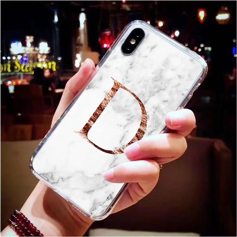 Чехол для телефона из мягкого TPU с белым мраморным монограммой букв A B C D для iPhone 5S 5 SE 6 6s Plus 7 7Plus 8 8Plus X XS Max XR.