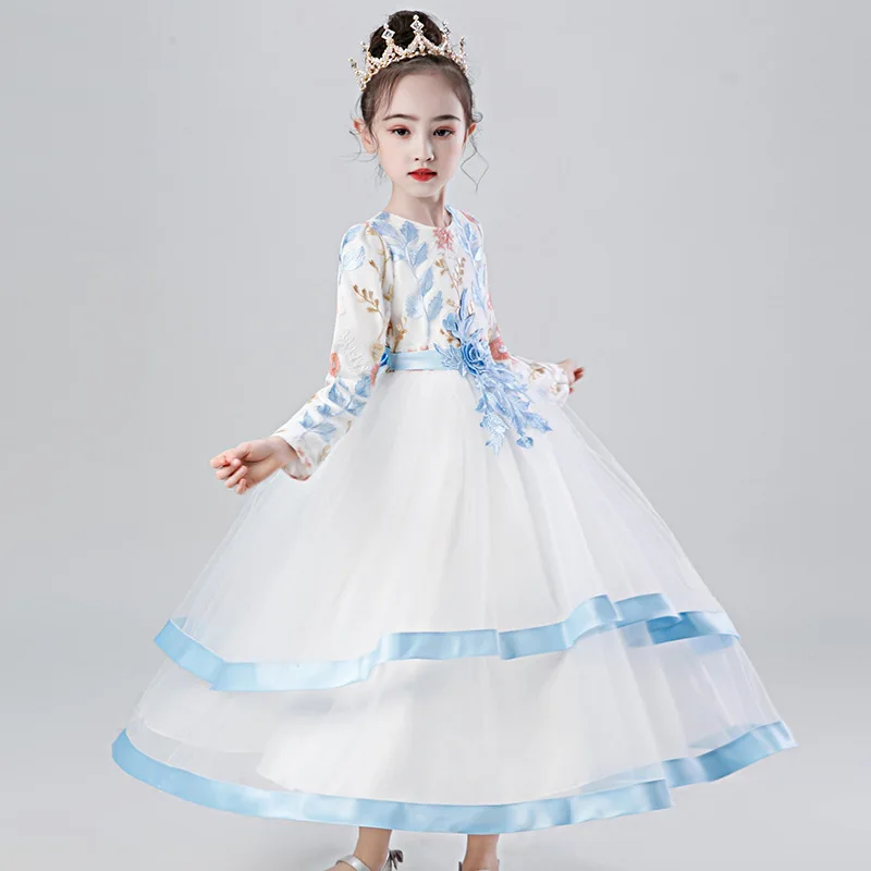 

Romantic Flower Girl Wedding tutu skirt Bridesmaid Dress New Embroidery Long Lace Dress Flower Girl Party Dress