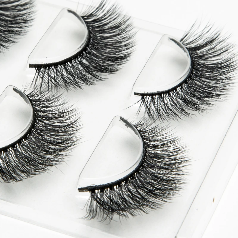 Норковые ресницы 3 пары натуральные длинные накладные розовые в упаковке женские