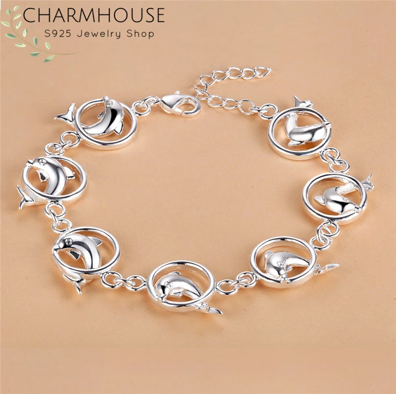 Женский браслет с цепочкой Charmhouse из серебра 925 пробы вечерние ювелирные