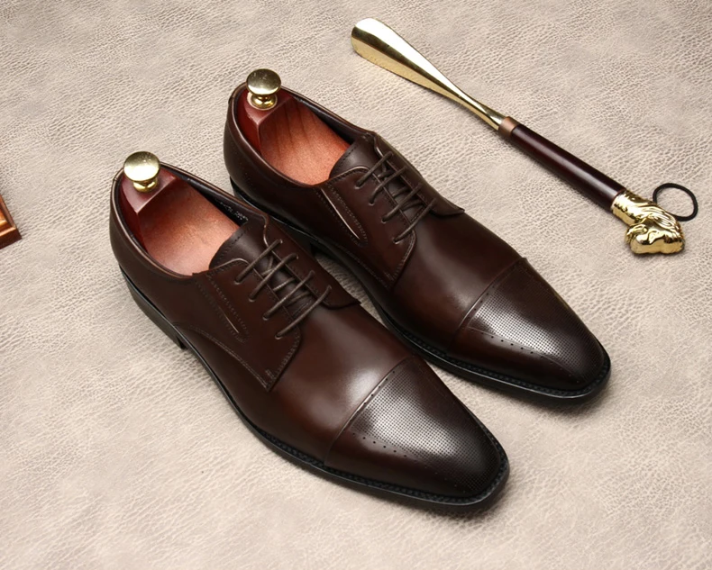 

New Oxford Shoes For Men Casual Genuine Leather Dress Shoes Lace Up Formal Wedding Business Black Coffee Color Party Shoe Men