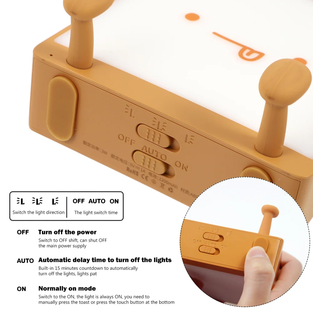 

Patting Light Toast Shape Stepless Dimming Adorable Desktop Night Light