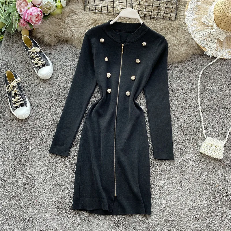 Женское винтажное платье-свитер черное платье в Корейском стиле модель ZT5212 на