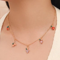 aprilwell one piece cute fruit necklace for women metal gold pendant aesthetic crystal neck chain y2k fashion jewelry streetwear