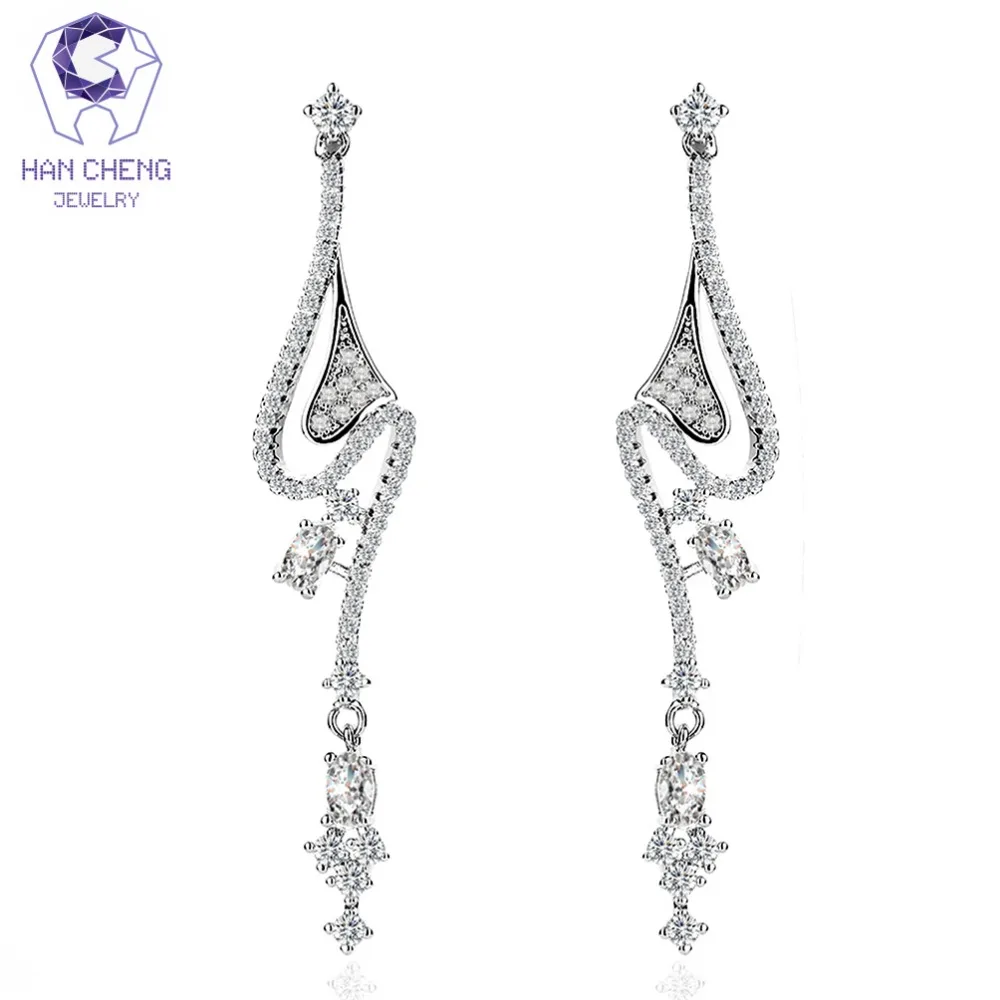 Новые модные роскошные висячие серьги HanCheng с драгоценным камнем и фианитом