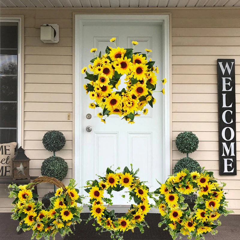 

Hanging Wreath Pendants Ornaments Sunflower Decor Artificial Pendants Layout Props for Front Door Window Wall LAD3