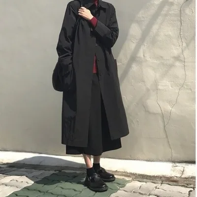 Новый маленький японский Отдел лацканы средней длины тонкий плащ