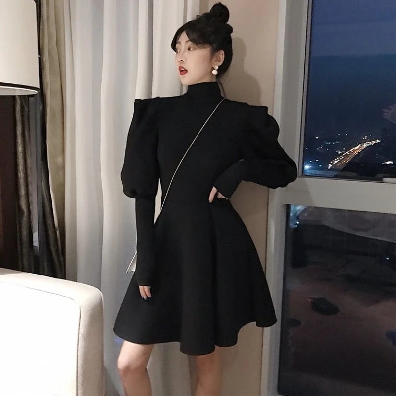 Vestidos mujer 2019 осень зима Корейская одежда элегантное платье Водолазка с длинным