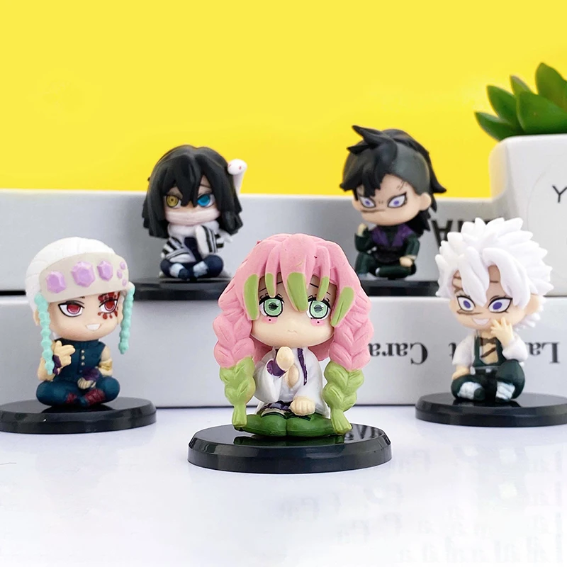 

5pcs/set Kawaii Demon Slayer PVC New Japan Anime Action Figure Model Toy Cute Iguro Obanai Uzui Tengen Room Decor Doll Boy Gifts