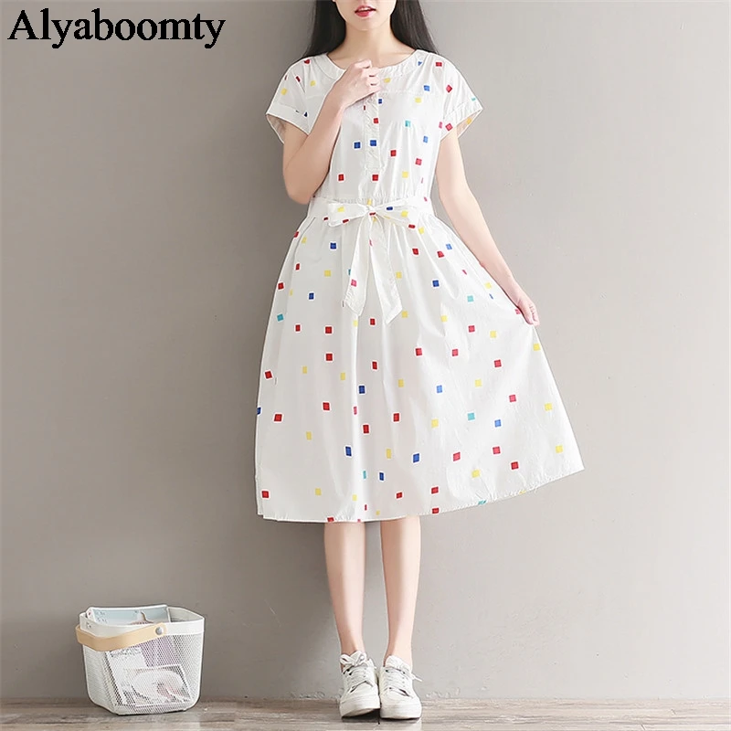 

Mori Girl Sweet Summer Women Clothes Lovely Print Cotton Linen Retro Female Vestidos Short-Sleeved Vintage Casual Dress