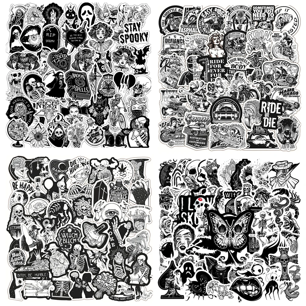 

50pcs Goth Gothic Stickers For Stationery Notebooks Adesivi Scrapbooking Material Witch Skeleton Sticker Vintage Craft Supplies