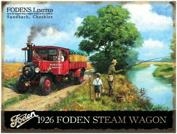 

Fun retro The Sign1926 Foden Steam Engine Wagon Classic/Vintage Fly Fishing Medium Metal 20X30 Tin Sign