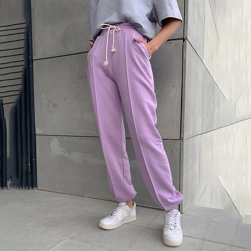 

WEPBEL Spring and Autumn Fashion Solid Color Loose Sports Pants Women's Casual High Waist Lace-up Pocket Pencil Pants