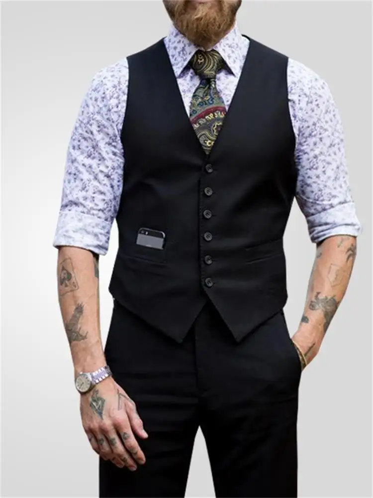 Мужской облегающий жилет весна и осень 2021 однобортный черный короткий в уличном