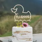 Персонализированный Топпер для торта с именем на день рождения, акриловое зеркало на заказ, Золотая или деревянная утка, украшение для торта на детский день рождения