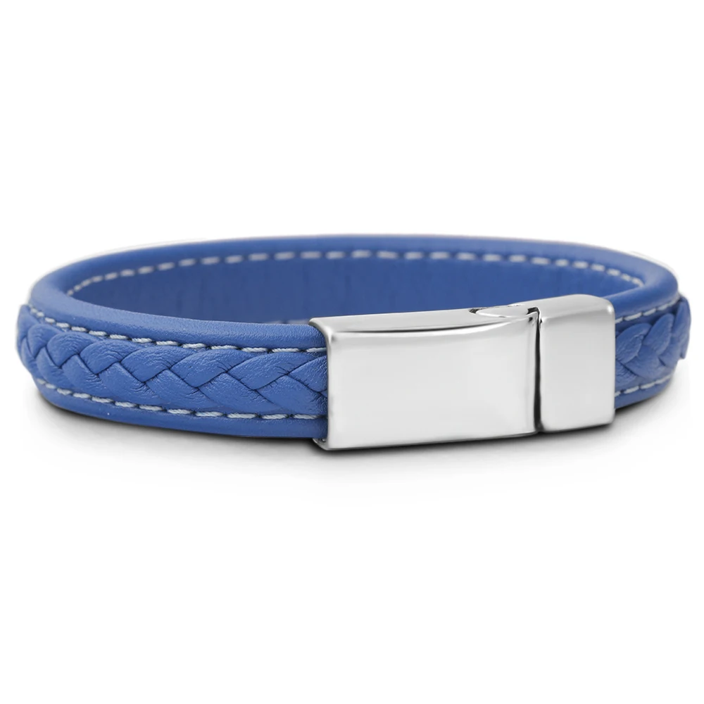 Genuine leather bracelet men stainless steel braid Bracelet with magnetic buckle claps | Украшения и аксессуары