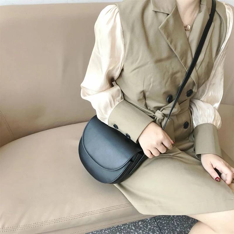 

Coated Cowhide Leather Bag Summer 2021 New Fashion Women bag solid color Saddle Bag Shoulder Bag
