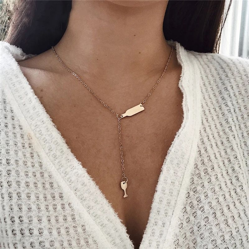 Золотое модное ожерелье с подвеской в виде Бутылки Вина индивидуальное бокала