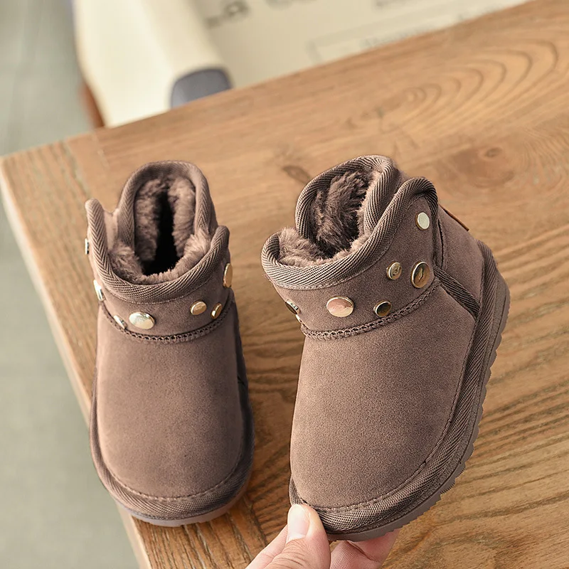 2019 зимние детские ботинки для мальчиков и девочек теплые уличные с заклепками