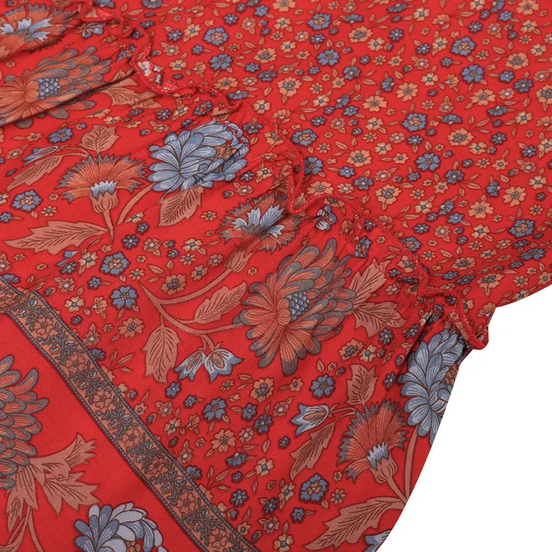 

Summer Sling Beach Floral Print Women's Loose Long Dress 2020 Bohemian V-neck Red Elegant Halter Dress Female Lady Maxi Dresses