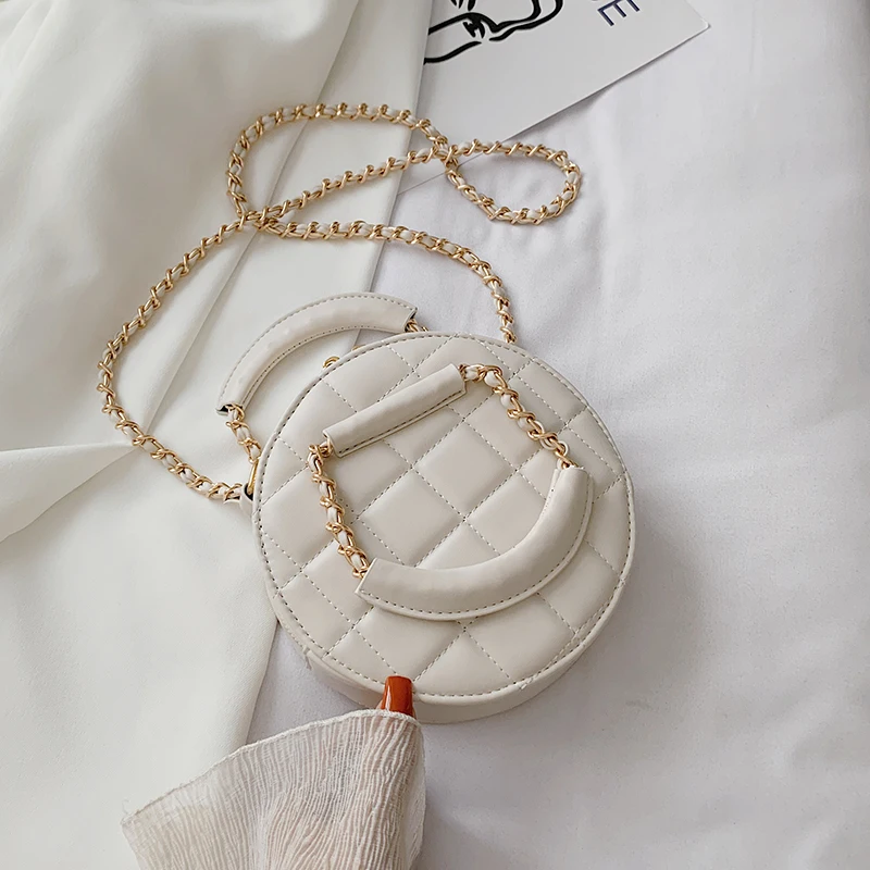 

Lattice Round Cute Tote Bag 2020 Fashion New High-Quality PU leather Women's Designer Handbag Chain Shoulder Messenger Bag