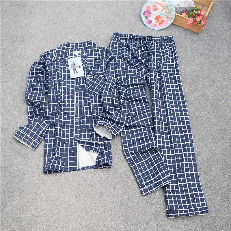 Pajamas for men Autumn long sleeve Flannel cotton Woven Comfortable sleepwear Men