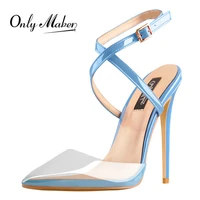 only maker women 12cm contrast color slingbackpumps ankle strap sexy sandals ponited toe thin high heels party dres big size