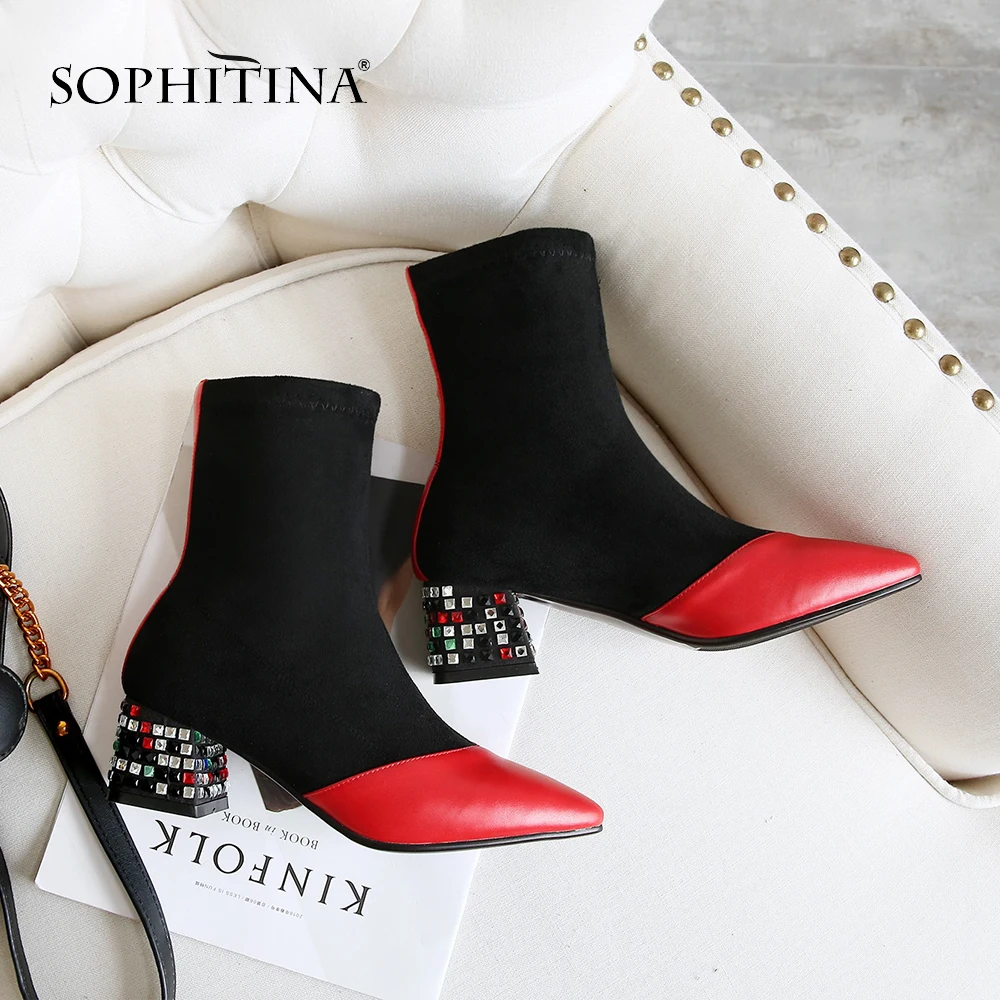 SOPHITINA/пикантные ботинки с острым носком модная удобная обувь смешанных цветов на