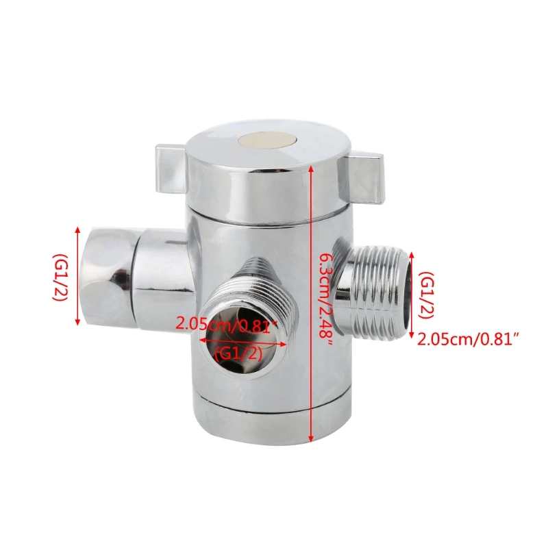

G1/2" Three Head Function Switch Adapter Control Valve 3 Way Tee Connector Diverter Valve