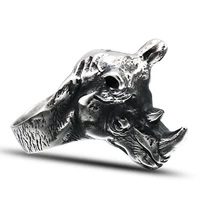 titanium steel animal rhinoceros head ring aggressive men hip hop ring punk gothic motorcyclist jewelry accessory size us8 13