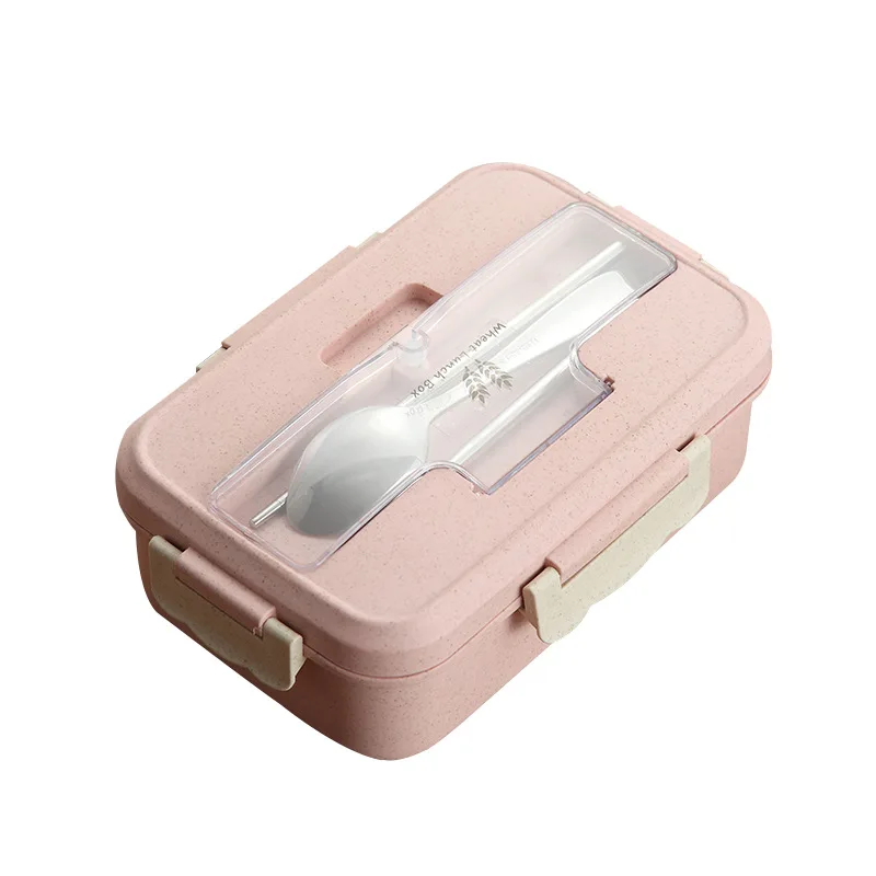 

Microwave Lunch Box Wheat Straw Dinnerware with Spoon Chopsticks Food Storage Container Children Kids School Office Bento Box