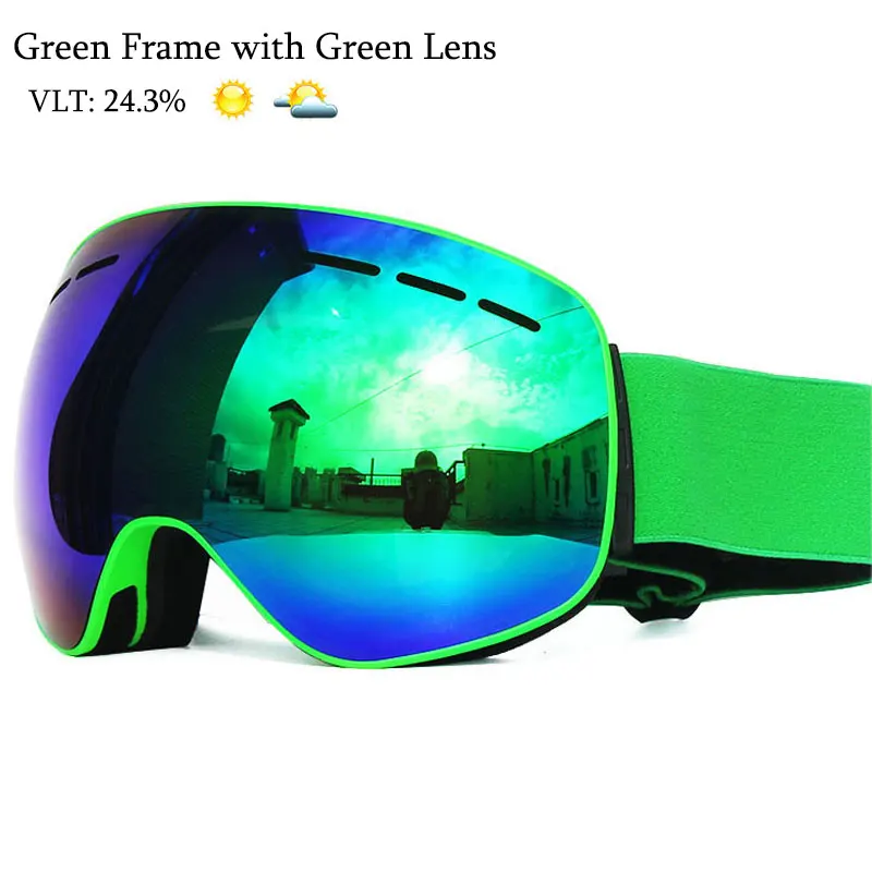 Green Green Лыжные очки с магнитными двухслойными линзами, лыжные противотуманные очки UV400, очки для сноуборда для мужчин и женщин, лыжные очки - Цвет: Green Green