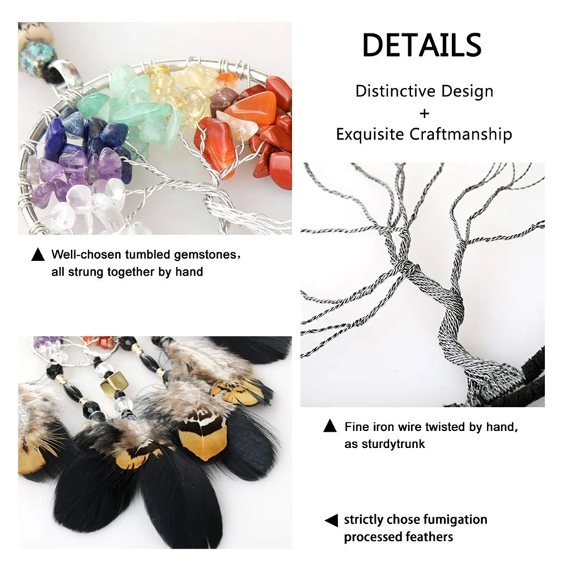 Tree Dream Catcher with Rainbow Crystal Black Feather Macrame Wall Hanging Decor Woven Tapestry Home | Дом и сад